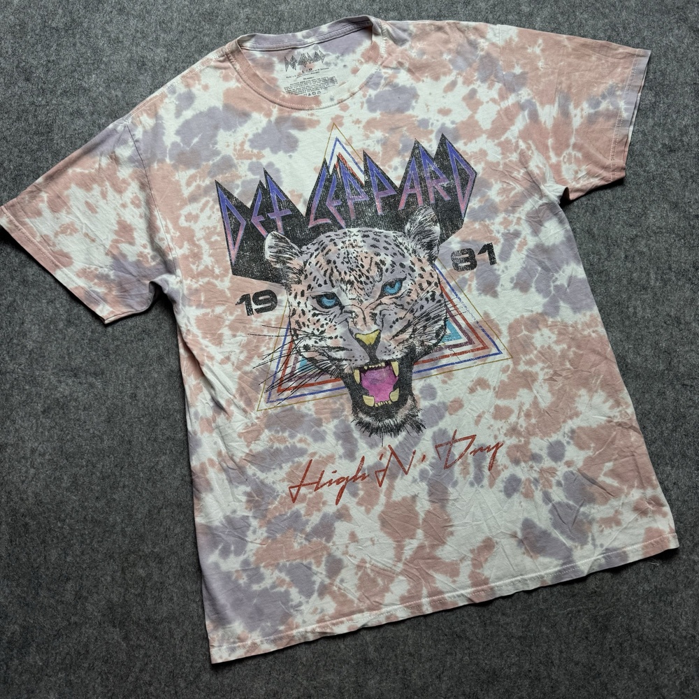 Def Leppard Shirt Mens Large Tie Dye Leopard 1981 High N Dry Rock Band Tee